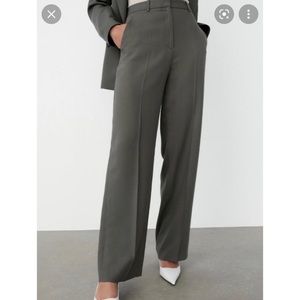 Zara menswear wide leg pants in dark green